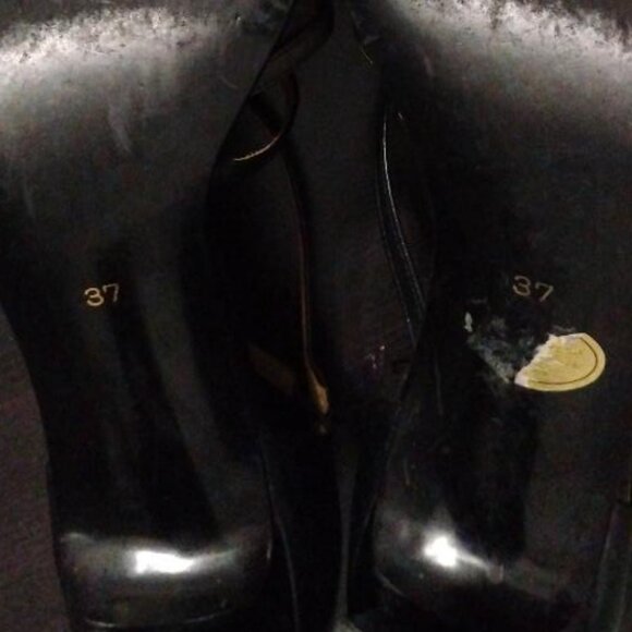 YSL Yves Saint Laurent Black 3" Heel Strappy Shoes - Picture 7 of 8